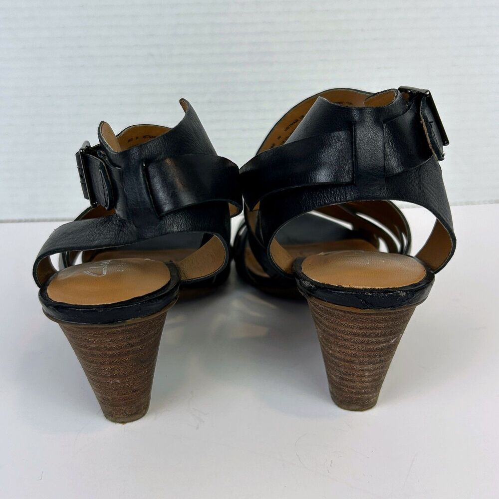 Clarks Ranae Strappy Sandals Peep Toe Short Heels Padded Comfort Shoes Black 8 - Picture 5 of 12